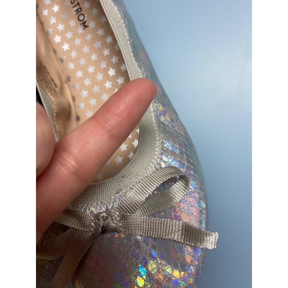 Girls Nordstrom Sz 3M Elise Ballet Flats w/Bow Rainbow Iridescent - Picture 14 of 14